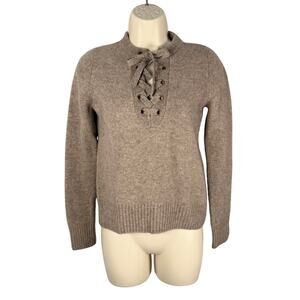 Brown Allan Sweater Size Small Women Lace Up Neckline Merino Wool Yak Cropped